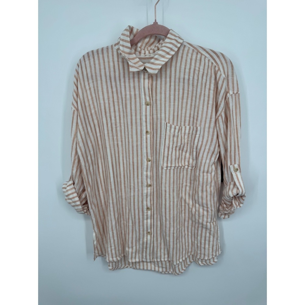 NWT Daily Look becool Freddie Striped Shirt Women's Medium Coral Multi Buttons